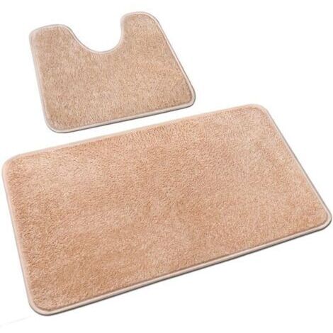 BARKBUSTERS Lot de 2 tapis de bain antidérapants lavables en microfibre pour salle de bain et toilettes , beige , 40 x 60 cm + 50 x 40 cm