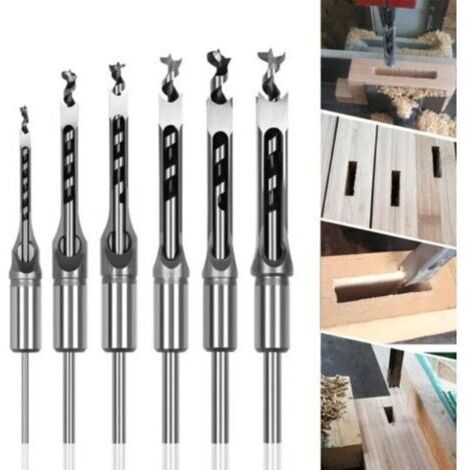BARKBUSTERS Lot de 6 Forets à bois trou carré Bédanes Creux en Acier Outils Set pour travail du bois Foret a trou carre Foret Trou de Perçage Mortaiser Burin 6,4/8/9,5/12,7/14/16mm Mèches Trou Carré