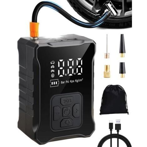 BARKBUSTERS Mini Compresseur à Air, Gonfleur Pneus Portatif Pompe a Velo Electrique avec Écran LCD Numérique et Lumière pour Moto Voiture Velo