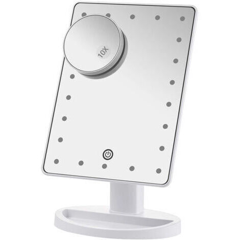 BARKBUSTERS Miroir de maquillage, miroir de table, miroir de voyage et miroir de coiffeuse avec 22 LED et écran tactile, grossissement 10x, rotation à 180°.