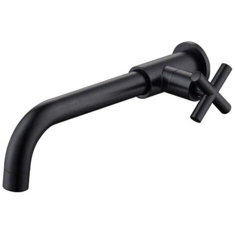 BARKBUSTERS Mitigeur de lavabo en laiton robinet d'eau froide montage mural eau froide support mural 1/2 pouce baignoire raccord mural,Noir mat