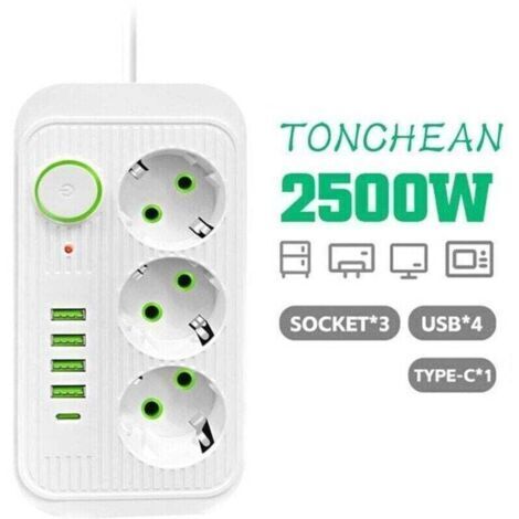 BARKBUSTERS Multiprise Murale 3 Prises et 4 USB avec 1 USB C, Electrique 8 en 1, Multiprise Secteur pour la Maison Le Bureau Blanc