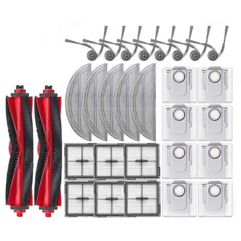 BARKBUSTERS Pièces détachées pour robot aspirateur Roborock Q10 S5+/Q10 V+/Q10 S5/Q10 V : brosse principale, brosse latérale, filtre HEPA, lingette de nettoyage et sac à poussière.