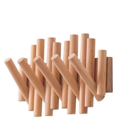 BARKBUSTERS Porte Manteau Mural Bois, Patere Murale, 100% Naturel de Haute Qualité, 5 Crochets Retractables, Design Innovant -37,1x16,5x4,4 cm