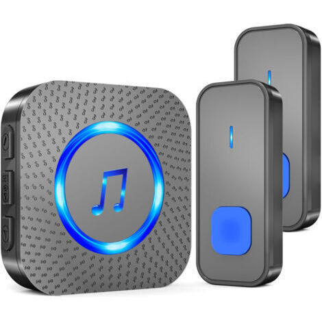 BARKBUSTERS  Récepteur de sonnette sans fil à piles, étanche, sans perçage, avec 55 mélodies, 5 niveaux de volume et indicateur LED (2 émetteurs + 1 récepteur)