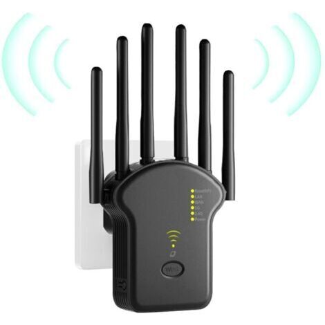 BARKBUSTERS  Répéteur WiFi, Amplificateur WiFi, Repeteur WiFi Puissant 1200Mbps Double Bande 5GHz & 2.4GHz, WiFi Booster, WiFi Extender avec 6 Antennes, LAN/WAN Ports, Mode Répéteur/Routeur/AP