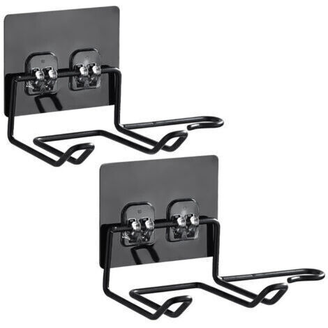 BARKBUSTERS Support pour sèche-cheveux sans perçage - Fixation murale adhésive avec gestion des câbles - Acier inoxydable - Lot de 2, Noir