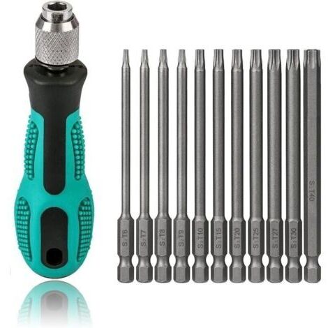 BARKBUSTERS  T6-T40 Tournevis Torx 11 pices 100 mm de long Jeu de bits magntiques Torx avec T30 et poigne, tige hexagonale 1/4 pouce Outils lectriques pour visseuse sans fil T20 T25 Tournevis