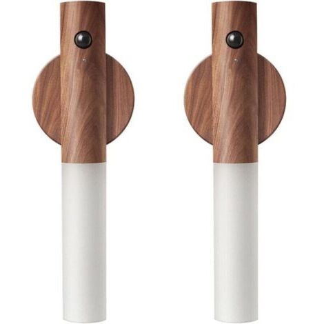 BARKBUSTERS Veilleuse à détecteur de mouvement en bois , éclairage de couloir magnétique , applique murale LED rechargeable , escalier portable , chambre à coucher , alimentée par batterie (lot de 2 e