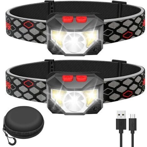 BARKBUSTERS Vtizikl Lampe Frontale LED ,2 Pièces Super Lumineux Capteur De Mouvement Lampe, 1500 Lumens 10 Modes Torches Frontales 1200mAh Rechargeable USB, Lampe Torche Étanche, Camping, Randonnée, P