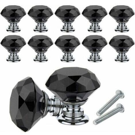 BARKBUSTERSCrystal Furniture Knob, 10Pcs Diamond Crystal Knobs, 30mm Door Knob for Furniture Drawer Cupboard with Screws for Home Office, Dresser, Kitchen and more (Black)