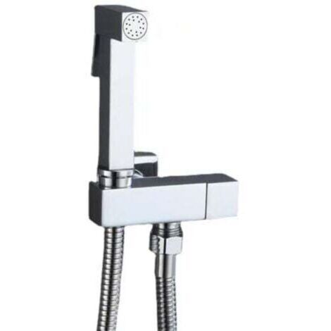 BARKBUSTERSEnsemble complet de douchette de toilette en laiton, argent, vanne d'angle en cuivre + pistolet en zinc + tuyau de douche 1,5 m
