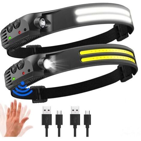 BARKBUSTERSLampe Frontale LED Ultra Puissante,2000 Lumens Éclairage 230° Torche Frontale Rechargeable USB Capteur De Mouvement,Étanche IPX5 , 2 Pièces