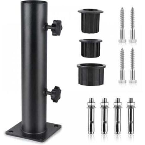 BARKBUSTERSPied Parasol, Tube de Parasol, Support Parasol Metal Réglable avec 3 Anneaux de Réduction en PVC (32/38/48mm), Tube pour Pied de Parasol avec 8 Clous en Acier, Noir