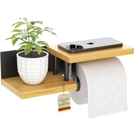 BARKBUSTERSPorte Papier Toilette Mural en Bois de Bambou Derouleur Papier Toilette de Haute qualité avec étagères Porte Rouleaux de Papier Toilette