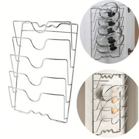BARKBUSTERSSupport mural en acier inoxydable pour couvercles de casseroles, organiseur à 5 niveaux pour cuisine, rangement et rangement
