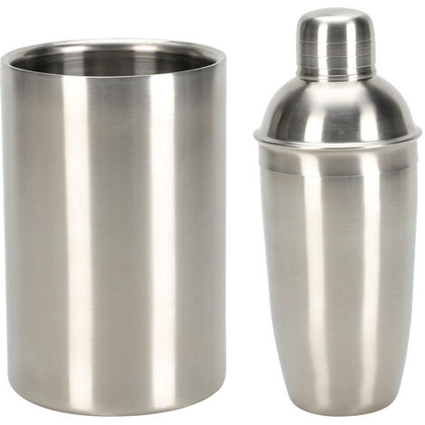 Barkeeper-Set, 2 Teile: Shaker und Eiskübel, aus Edelstahl