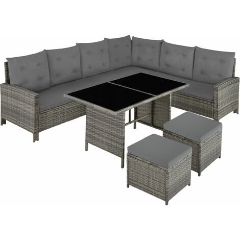 Barletta Rattan Garden Furniture Set, variant 2 - rattan garden furniture set, rattan garden furniture, lounge set - grey/beige - grey/beige