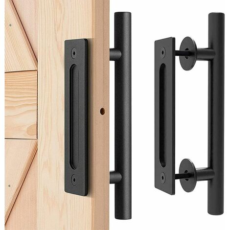 7inch Barn Door Handle and Flush Pulls, Set Sliding Barn Door Handles,  Brushed Nickel Wood Door Gate Pulls Hardware 