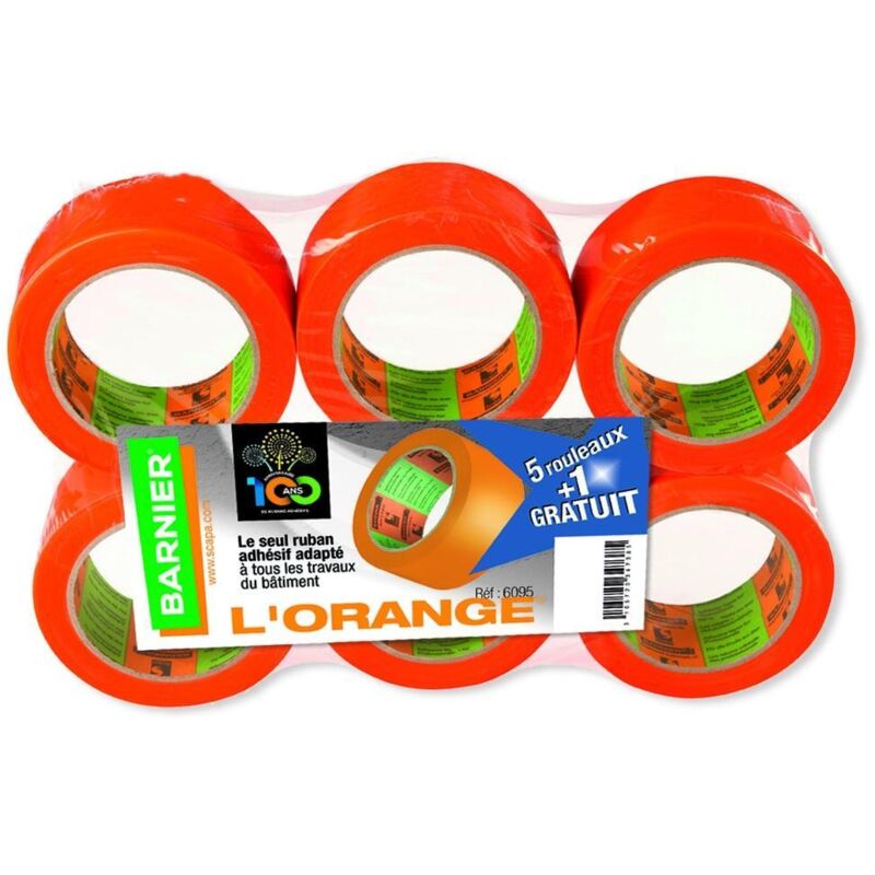 Barnier Cinta adhesiva de PVC Naranja 72 mm x 30 m pack 6