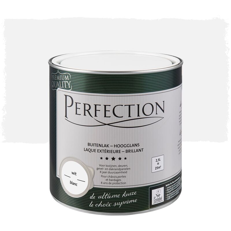 

Barniz a base de agua del Extérior, Perfection - Gloss - Blanco - 2.5L - 25m² - Cobertura total - Blanco