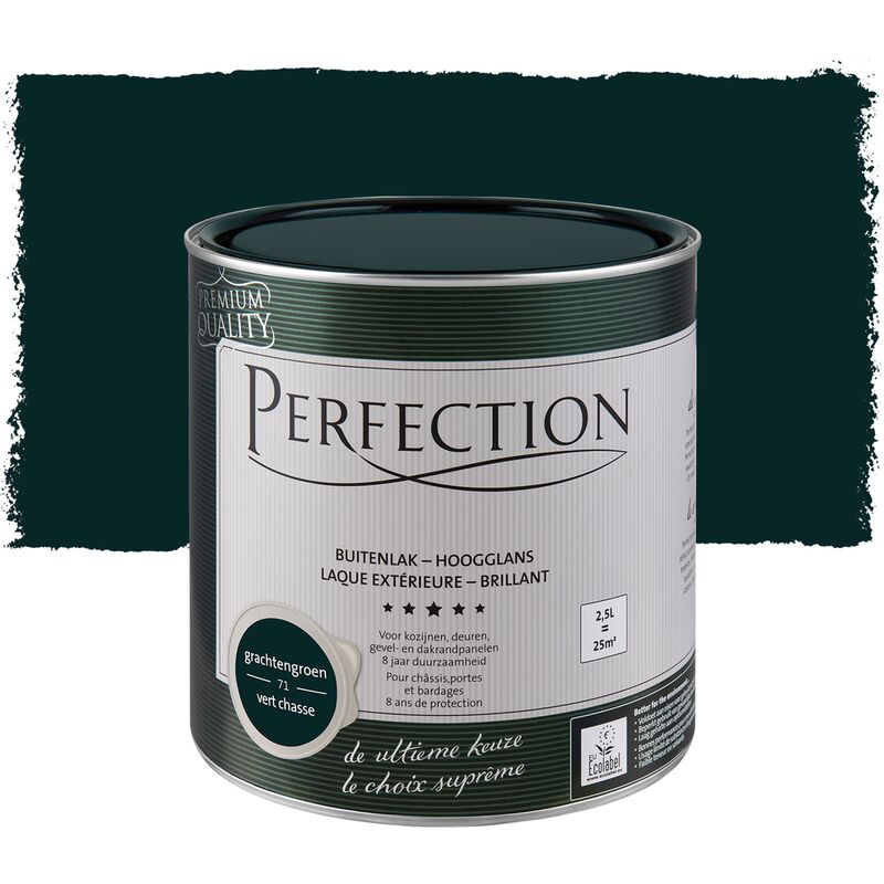 

Barniz a base de agua del Extérior, Perfection - Gloss - 71 Caza Verde - 2.5L - 25m² - Cobertura total - 71 Verde Hunt