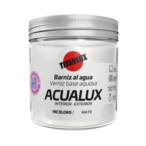 Titan – Barniz acrílico mate al agua 75 ml – Acabado protector UV – Para madera dura y técnicas con papel