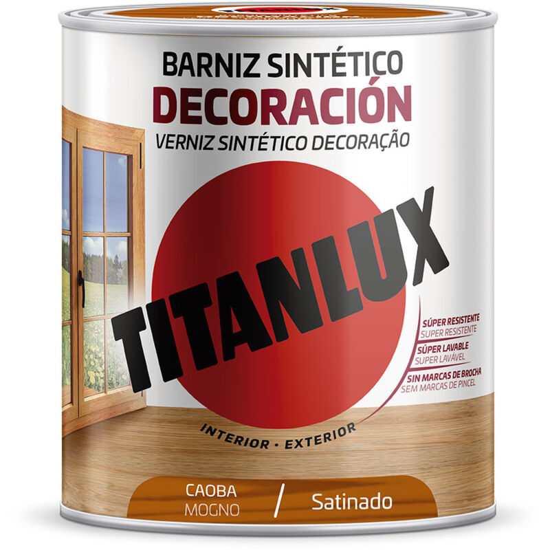 Titanlux - Vernis synthétique décoration acajou satiné 750ml M11100434 - vernis alkyde haute brillance - séchage rapide - tra