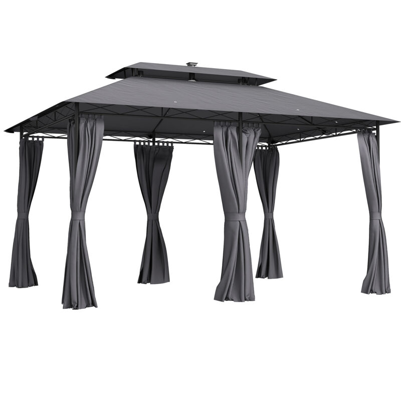 Barnum pavillon de jardin 3 x 4 m - éclairage led multiple intégré - métal époxy polyester gris