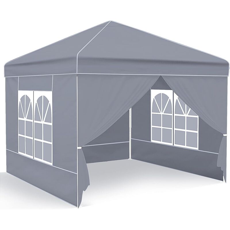 Barnum - Pavillon pliable - 3 x 3 étanche, stable et résistant à l'hiver - avec 4 panneaux latéraux et fenêtres - Tente de jardin pour fêtes