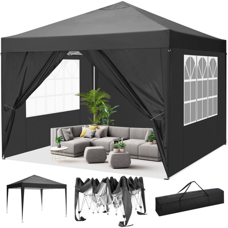 Barnum pliant 3x 3M Tonnelle de Jardin Imperméable avec sac de transport et 4 parois latérales amovibles