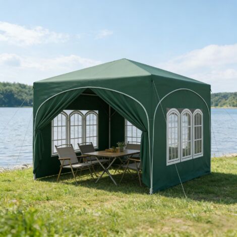 Barnum pliant 3x3 m, avec 4 parois amovibles, sac de transport, anti-UV UPF 50+, imperméable, verte, fer et tissu Oxford