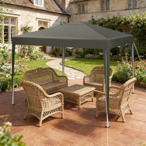 Barnum pliant 3x3 m avec sac de transport, hauteur réglable, protection UV et pluie, en oxford et métal gris foncé