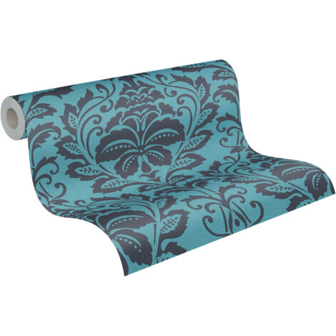 Barock Tapete Petrol Schwarz 369105 10.05 x 0.53 Meter BEAUTIFUL WALLS Blumentapete Vliestapete