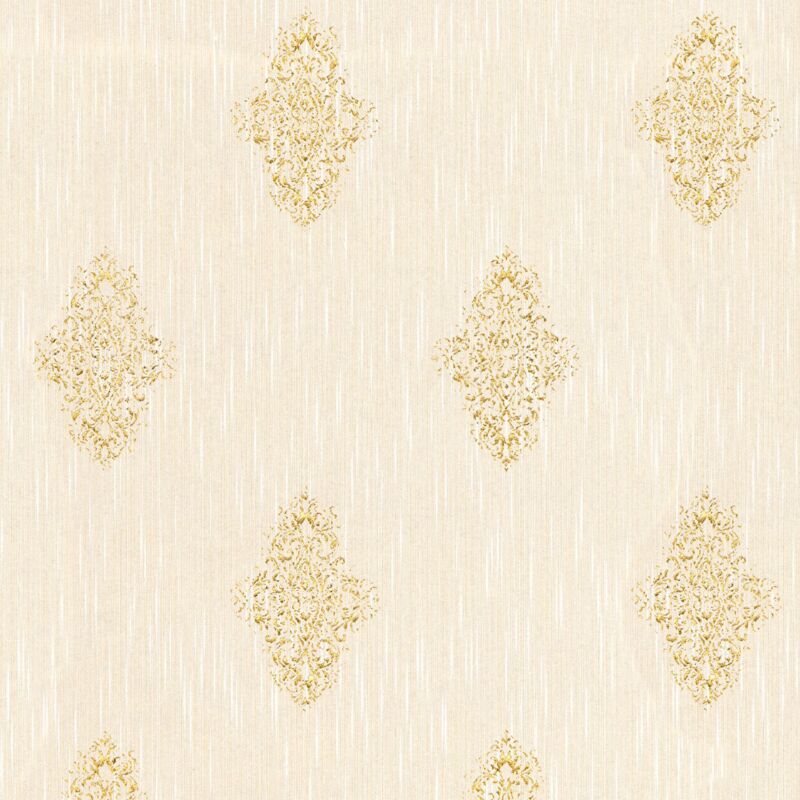 Profhome - Barock Tapete 319462 Textiltapete Leicht Strukturiert Mit Ornamenten Matt Creme Gold 5, 33 M2