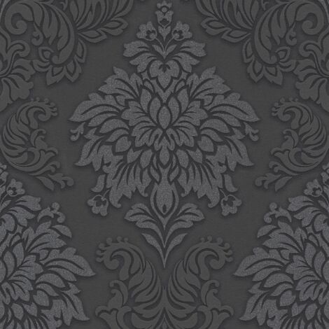 Barock Tapete Profhome 368984 Vliestapete leicht strukturiert mit Ornamenten glitzernd schwarz silber grau 5,33 m2