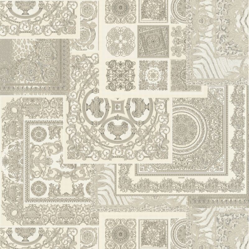 Profhome - Barock Tapete 370485 Vliestapete Leicht Strukturiert Design Glänzend Silber Grau Weiß 7, 035 M2