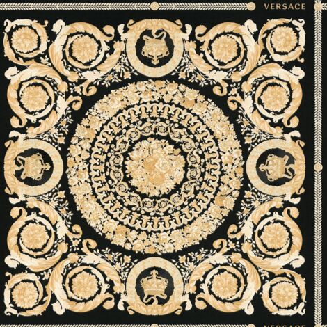 Barock Tapete Profhome 370553 Vliestapete leicht strukturiert mit Ornamenten glänzend schwarz gold creme 7,035 m2