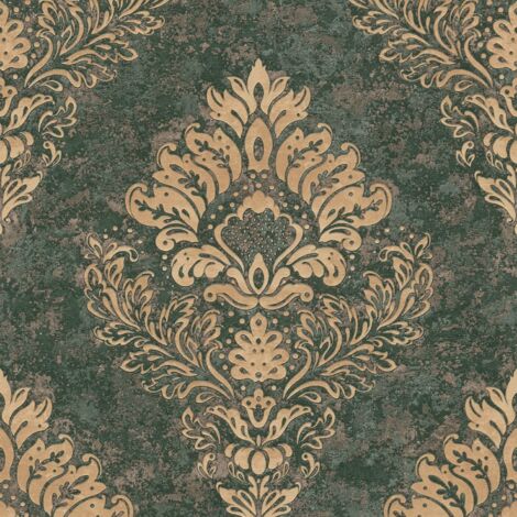 Barock Tapete Profhome 379011 Vliestapete leicht strukturiert mit Ornamenten matt grün gold 5,33 m2