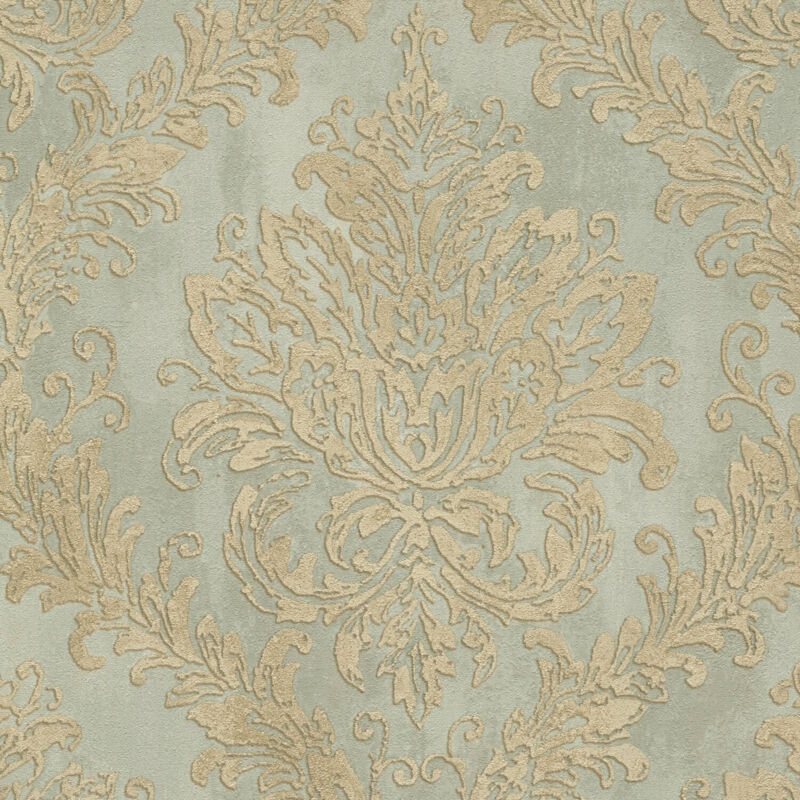 Barock Tapete Profhome 790492 Heißgeprägte Vliestapete Leicht Strukturiert Mit Ornamenten Und Metallischen Akzenten Grau Grün-beige Gold 5, 33 M2