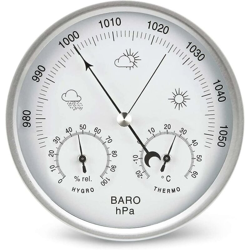 Baromètre à Cadran avec Thermomètre Hygromètre - Station Météo, Mesure de la Pression Barométrique, Lecture Facile