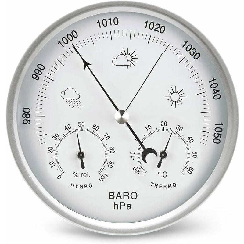 Baromètre à cadran avec thermomètre hygromètre Station météo Mesure de la pression barométrique Simplicité et lecture facile (métrique)