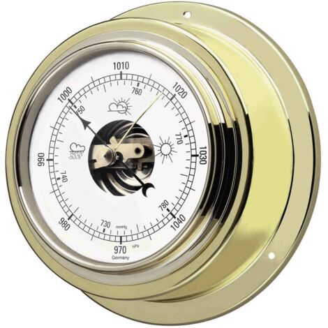 Baromètre mural analogique en laiton 14 cm – Humidité intérieure et tendances – Modèle ouvert – 232 g – Tfa Dostmann