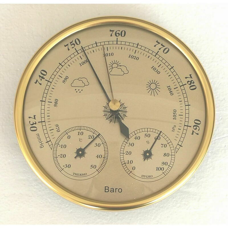 Baromètre, Station Météo avec Baromètre et Thermomètre Hygromètre, Station Météo Analogique Murale 3 en 1 pour Intérieur et Extérieur