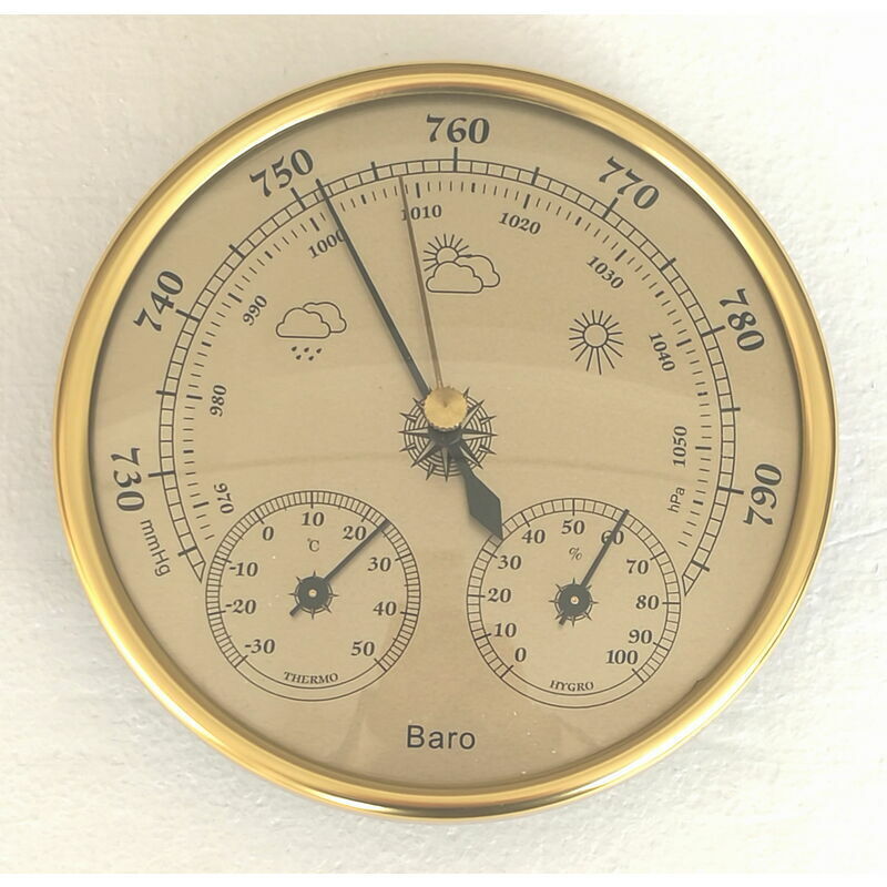 Baromètre, Station Météo avec Baromètre et Thermomètre Hygromètre, Station Météo Analogique Murale 3 en 1 pour Intérieur et Extérieur