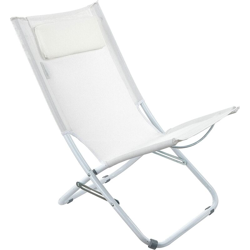 Baroni Home Chaise longue de jardin, plage, piscine, avec structure en aluminium, revêtement en textilène et coussin doux, blanc, 65 x 38 x 70 cm