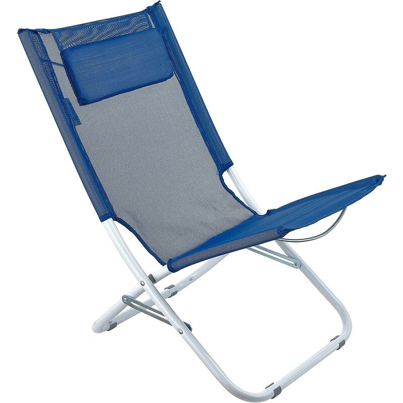 Chaise longue de jardin, plage, piscine, avec structure en aluminium, revêtement en textilène et coussin doux bleu 65 x 38 x 70 cm - Baroni Home