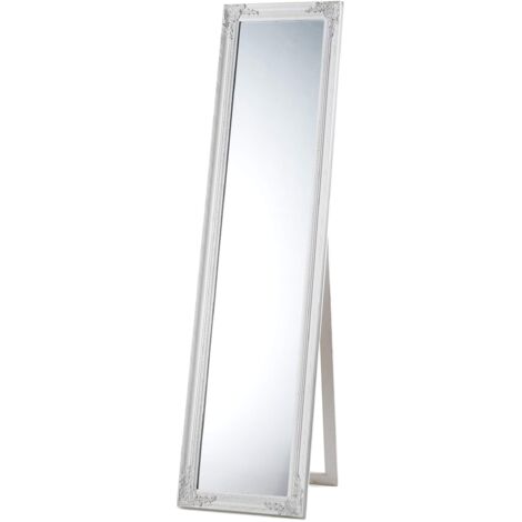 Baroni Home Montemaggi Specchio da Terra con Inclinazione Regolabile, Specchio Rettangolare con Cornice in Legno Bianco Stile Shabby, Specchiera da Camera e Salone, 40x160 cm