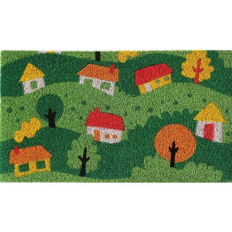 Baroni Home Paillasson en Gain de Place Coco Résistant et Peint à la Main, Tapis d’Entrée avec Dessous Antidérapant et Facile à Laver, 70x40x2 cm