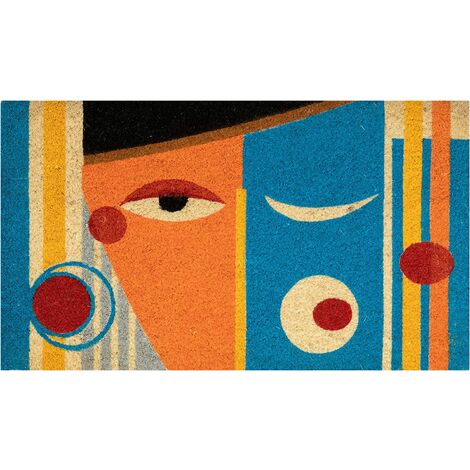 Baroni Home Paillasson en Gain de Place Coco Résistant et Peint à la Main, Tapis d’Entrés avec Dessous Antidérapant et Facile à Laver, 70 X 40 X 2 CM